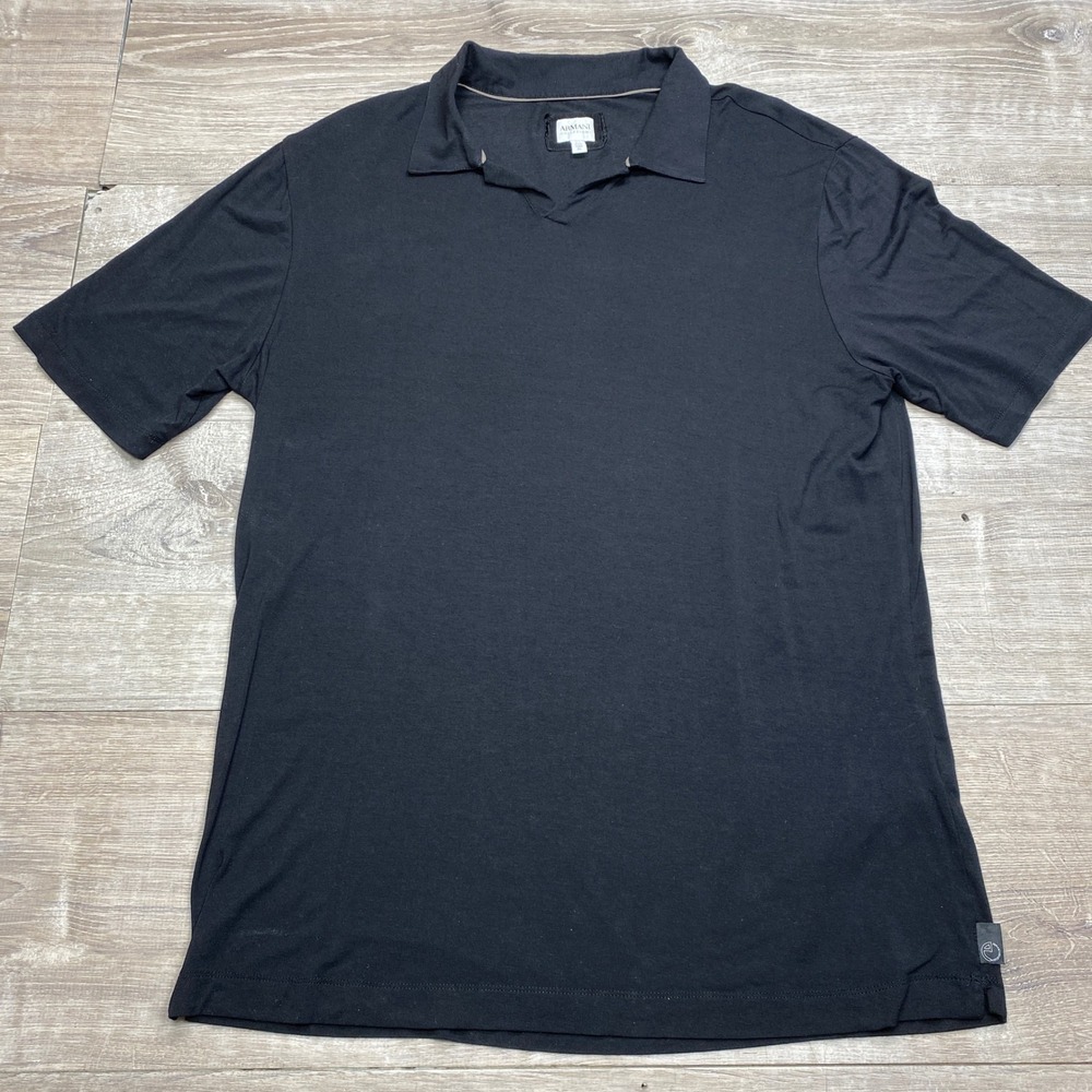Armani Collezioni Polo Shirt Mens XL Black V-Neck Short Sleeve Luxury Casual